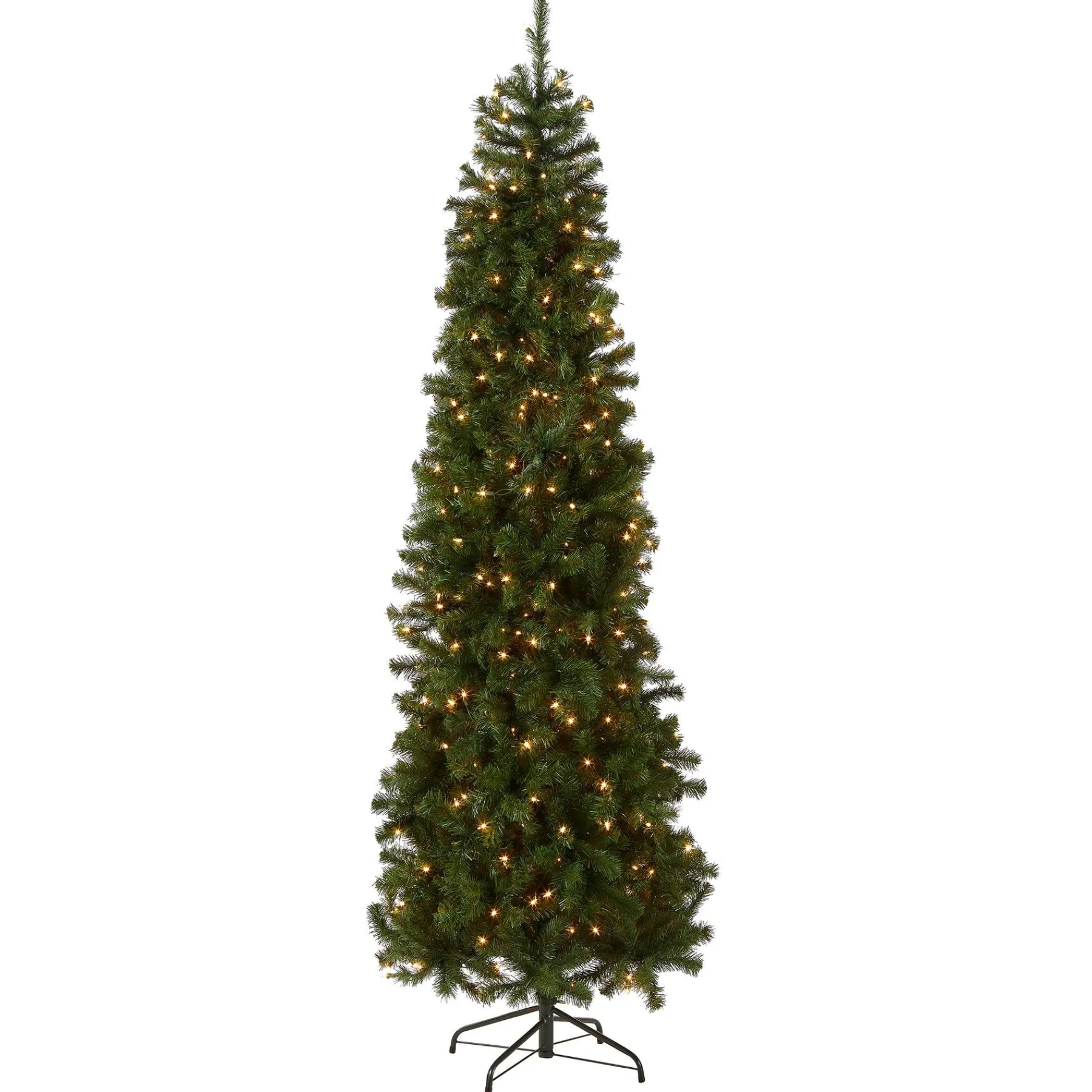7Ft - 9Ft-National Tree Company Pre-Lit Artificial Slim Christmas Tree, Green, North Valley Spruce, White Lights, Includes Stand, 7.5 Feet