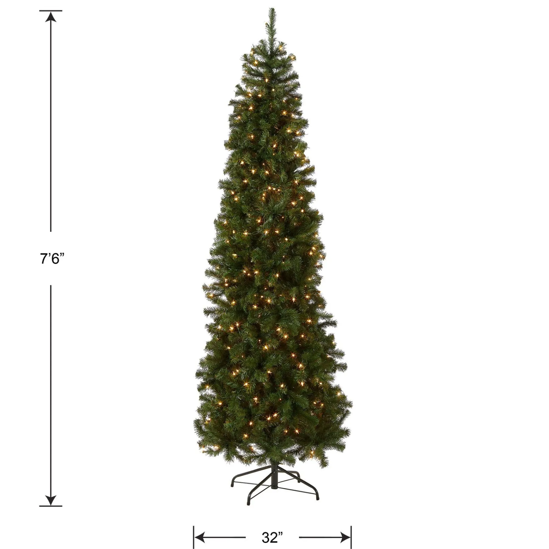 7Ft - 9Ft-National Tree Company Pre-Lit Artificial Slim Christmas Tree, Green, North Valley Spruce, White Lights, Includes Stand, 7.5 Feet