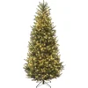 National Tree Company Slim^Pre-Lit Artificial Slim Christmas Tree, Green, Natural Fraser Fir, White Lights, Includes Stand, 7.5 Feet