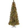 National Tree Company Slim^Pre-Lit Artificial Slim Christmas Tree, Glittering Pine, Green, Multicolor Lights, Decorated With Pine Cones, Ball Ornaments, Includes Stand, 7 Feet