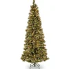 5Ft - 6Ft-National Tree Company Pre-Lit Artificial Slim Christmas Tree, Green, Glittery Bristle Pine, White Lights, Includes Stand, 6.5 Feet