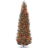 National Tree Company Slim^Pre-Lit Artificial Slim Christmas Tree, Green, Natural Fraser Fir, Multicolor Lights, Includes Stand, 9 Feet