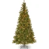 National Tree Company Slim^Pre-Lit Artificial Slim Christmas Tree, Green, Aspen Spruce, White Lights, Includes Stand, 7 Feet