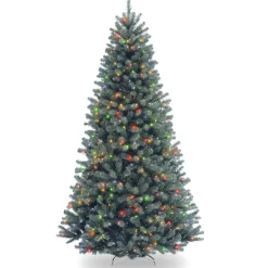 National Tree Company Slim^Pre-Lit Artificial Slim Christmas Tree, Blue, North Valley Spruce, Multicolor Lights, Includes Stand, 7.5 Feet