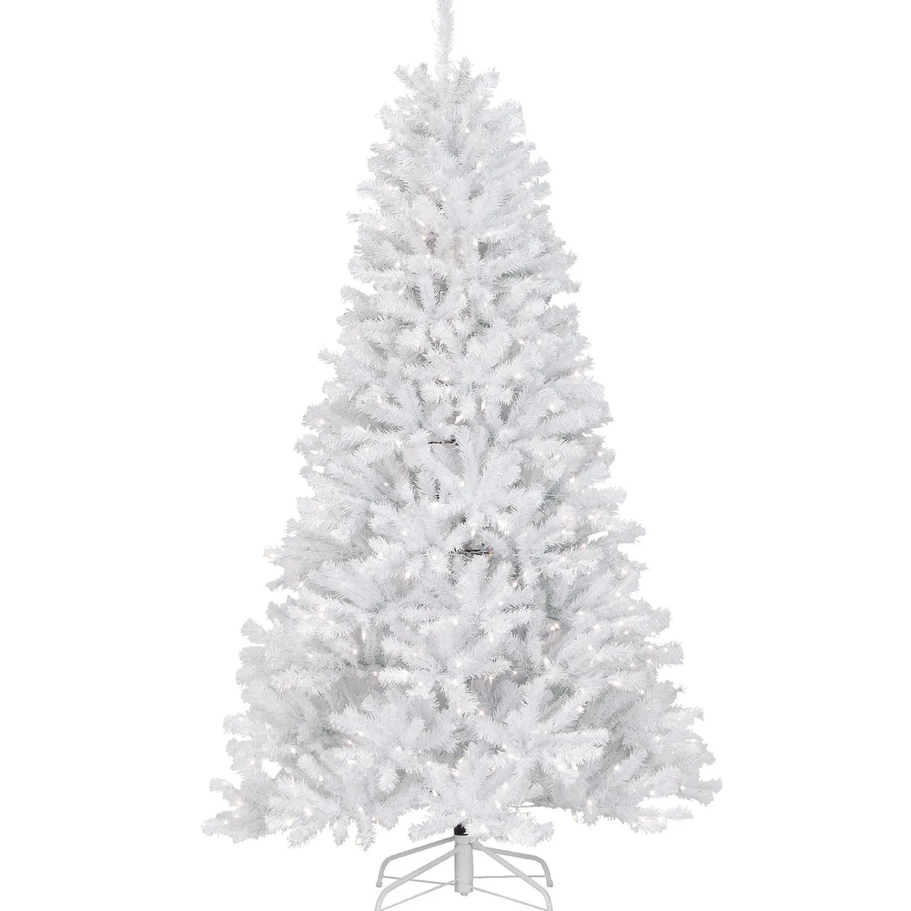 Full-National Tree Company Pre-Lit Artificial Slim Christmas Tree, White, North Valley Spruce, White Lights, Includes Stand, 7.5 Feet