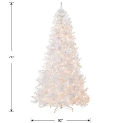 Full-National Tree Company Pre-Lit Artificial Slim Christmas Tree, White, North Valley Spruce, White Lights, Includes Stand, 7.5 Feet