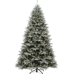 Full-National Tree Company Pre-Lit 'Feel Real' Artificial Christmas Tree, Snowy Stonington Fir, Green, Dual Color Led Lights, Includes Stand, 7.5 Feet