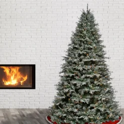 Full-National Tree Company Pre-Lit 'Feel Real' Artificial Christmas Tree, Snowy Stonington Fir, Green, Dual Color Led Lights, Includes Stand, 7.5 Feet