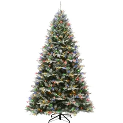 Full-National Tree Company Pre-Lit 'Feel Real' Artificial Christmas Tree, Snowy Stonington Fir, Green, Dual Color Led Lights, Includes Stand, 7.5 Feet