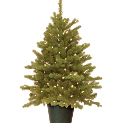 Under 5Ft-National Tree Company Pre-Lit 'Feel Real' Artificial Christmas Tree, Hampton Spruce, Green, White Lights, Includes Pot Base, 3 Feet