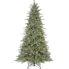 Full-National Tree Company Pre-Lit 'Feel Real' Artificial Christmas Tree, Buckingham Spruce, Blue, White Lights, Includes Stand, 7.5 Feet