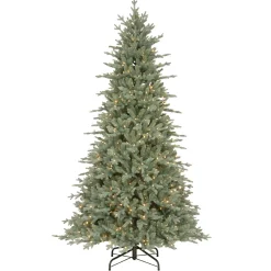 Full-National Tree Company Pre-Lit 'Feel Real' Artificial Christmas Tree, Buckingham Spruce, Blue, White Lights, Includes Stand, 7.5 Feet