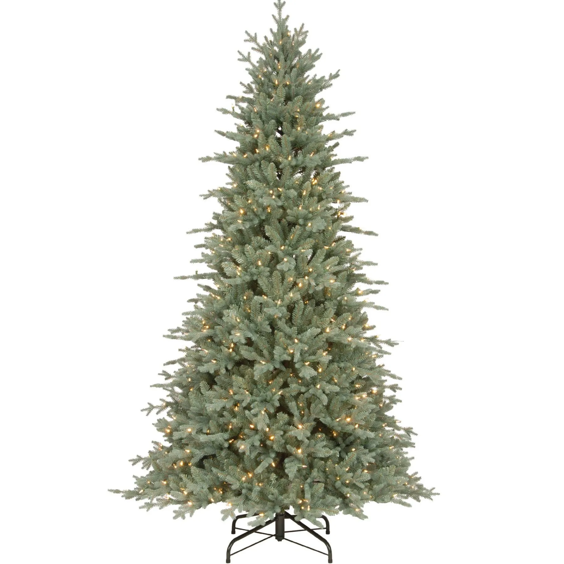 Full-National Tree Company Pre-Lit 'Feel Real' Artificial Christmas Tree, Buckingham Spruce, Blue, White Lights, Includes Stand, 7.5 Feet