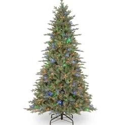 Full-National Tree Company Pre-Lit 'Feel Real' Artificial Christmas Tree, Buckingham Spruce, Blue, White Lights, Includes Stand, 7.5 Feet