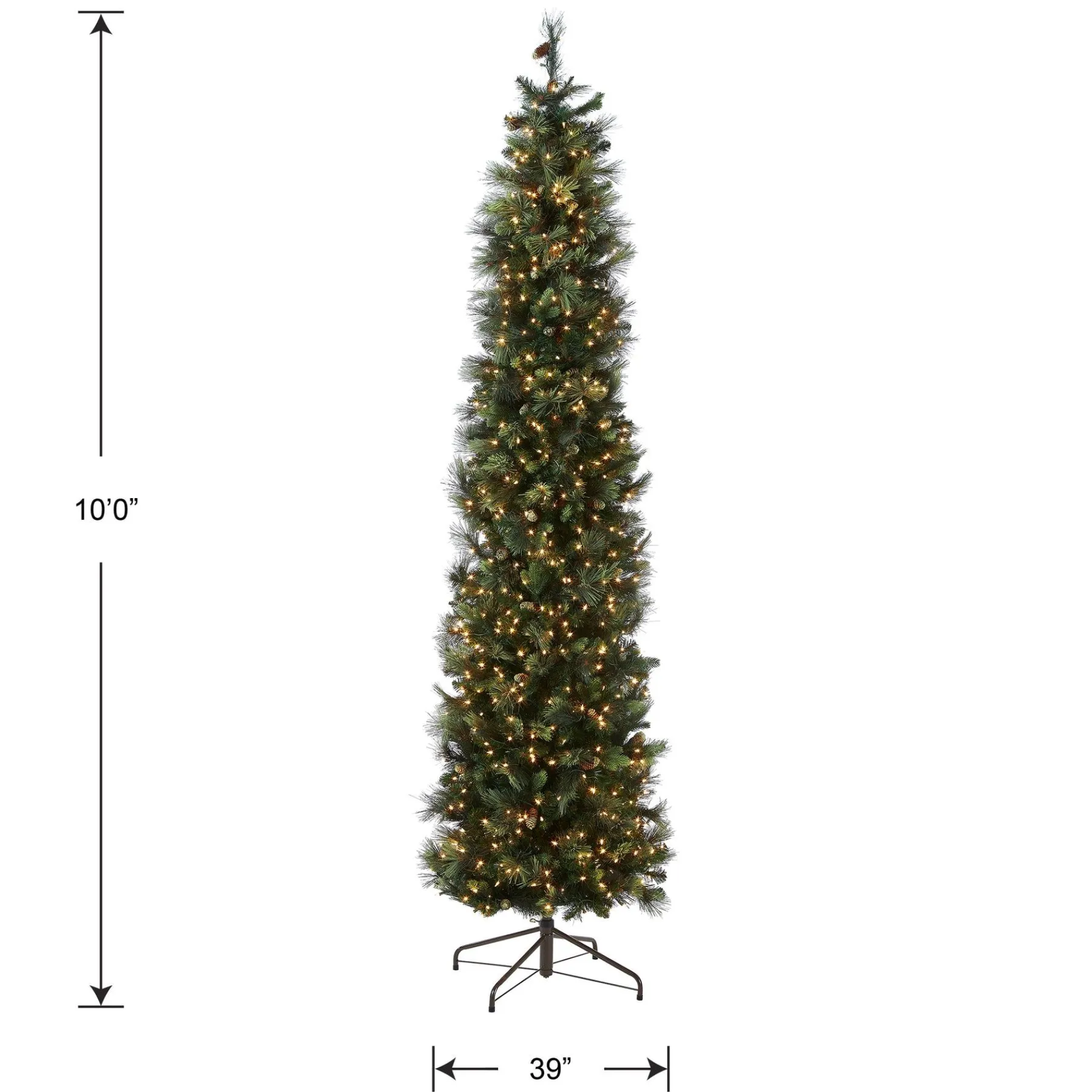 Clear-National Tree Company Pre-Lit 'Feel Real' Artificial Giant Christmas Tree, Green, Carolina Pine, White Lights, Flocked With Pine Cones, Includes Stand, 10 Feet
