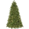 Full-National Tree Company Pre-Lit 'Feel Real' Artificial Christmas Tree, Ridgewood Spruce, Green, White Lights, Includes Stand, 7.5 Feet