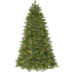 Full-National Tree Company Pre-Lit 'Feel Real' Artificial Christmas Tree, Ridgewood Spruce, Green, White Lights, Includes Stand, 7.5 Feet