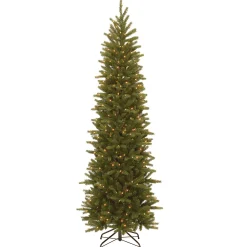 Slim-National Tree Company Pre-Lit 'Feel Real' Artificial Slim Christmas Tree, Grande Fir, Green, White Lights, Includes Stand, 7.5 Feet
