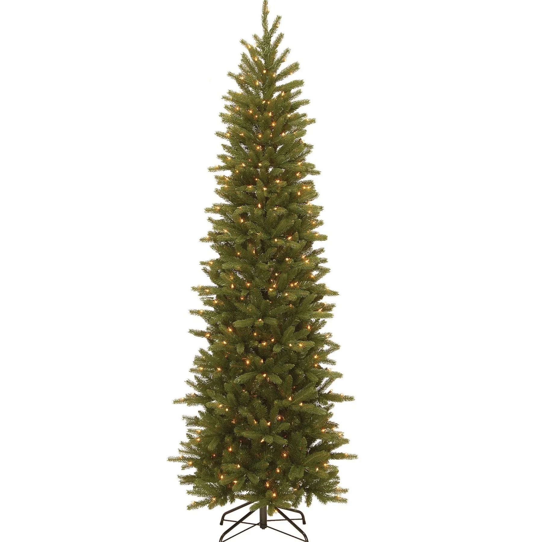 Slim-National Tree Company Pre-Lit 'Feel Real' Artificial Slim Christmas Tree, Grande Fir, Green, White Lights, Includes Stand, 7.5 Feet
