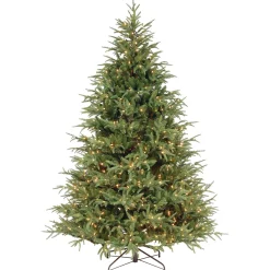 National Tree Company Full^Pre-Lit 'Feel Real' Artificial Full Christmas Tree, Green, Frasier Grande, White Lights, Includes Stand, 7.5 Feet