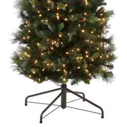 Slim-National Tree Company Pre-Lit 'Feel Real' Artificial Giant Christmas Tree, Green, Carolina Pine, White Lights, Flocked With Pine Cones, Includes Stand, 10 Feet