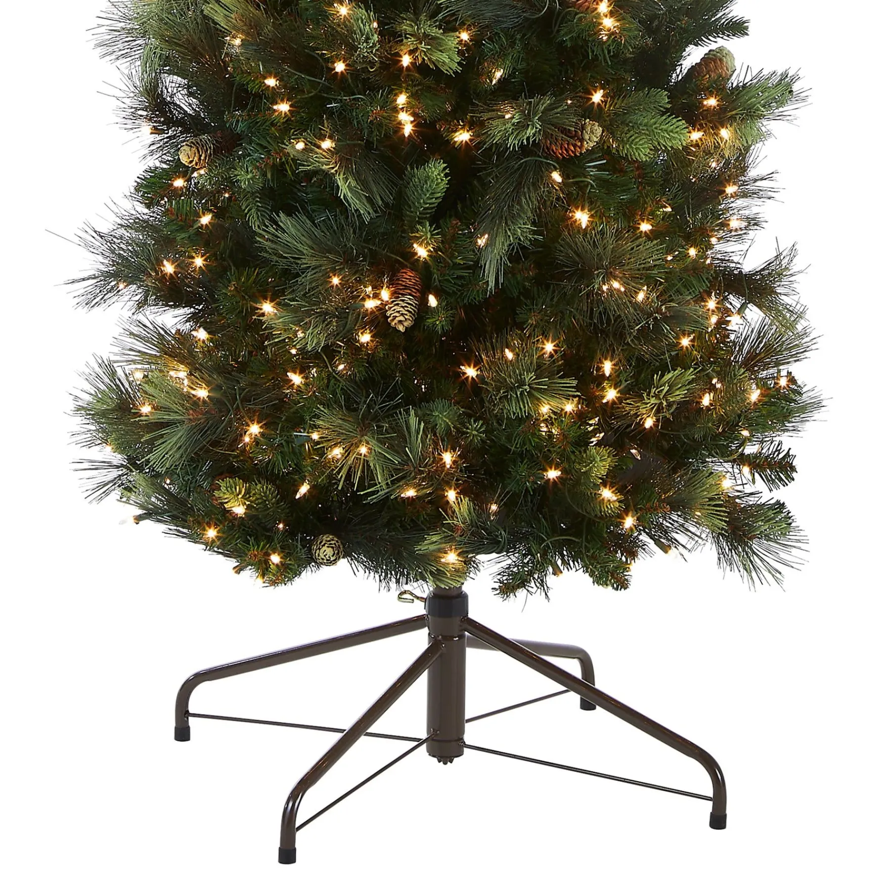 Slim-National Tree Company Pre-Lit 'Feel Real' Artificial Giant Christmas Tree, Green, Carolina Pine, White Lights, Flocked With Pine Cones, Includes Stand, 10 Feet