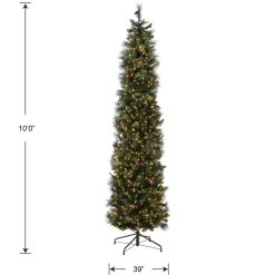 Slim-National Tree Company Pre-Lit 'Feel Real' Artificial Giant Christmas Tree, Green, Carolina Pine, White Lights, Flocked With Pine Cones, Includes Stand, 10 Feet