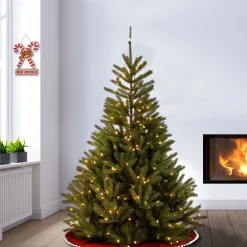 Full-National Tree Company Pre-Lit 'Feel Real' Artificial Christmas Tree, Topeka Spruce, Green, White Lights, Includes Stand, 6.5 Feet