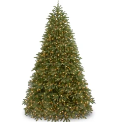 National Tree Company Slim^Pre-Lit 'Feel Real' Artificial Christmas Tree, Jersey Fraser Fir, Green, Dual Color Led Lights, Includes Stand, 9 Feet