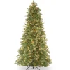 National Tree Company Slim^Pre-Lit 'Feel Real' Artificial Slim Christmas Tree, Green, Tiffany Fir, White Lights, Includes Stand, 7 Feet
