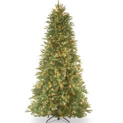 National Tree Company Slim^Pre-Lit 'Feel Real' Artificial Slim Christmas Tree, Green, Tiffany Fir, White Lights, Includes Stand, 7 Feet