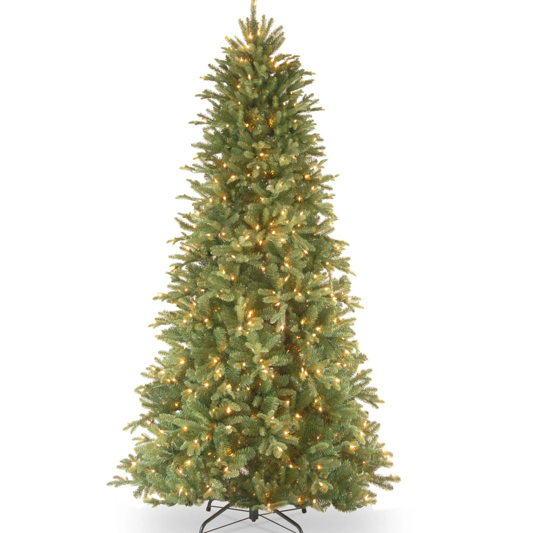 National Tree Company Slim^Pre-Lit 'Feel Real' Artificial Slim Christmas Tree, Green, Tiffany Fir, White Lights, Includes Stand, 7 Feet
