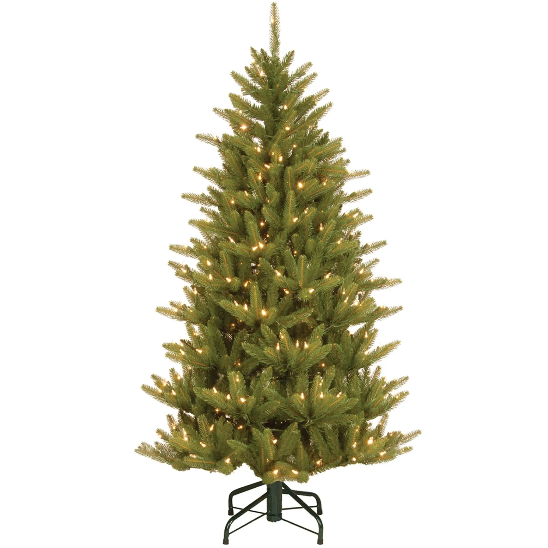 Clear-National Tree Company Pre-Lit 'Feel Real' Artificial Slim Christmas Tree, Green, Natural Fraser Fir, White Lights, Includes Stand, 4.5 Feet