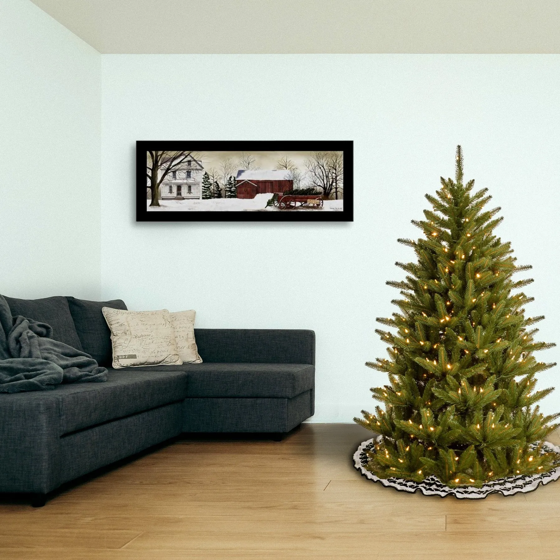 Clear-National Tree Company Pre-Lit 'Feel Real' Artificial Slim Christmas Tree, Green, Natural Fraser Fir, White Lights, Includes Stand, 4.5 Feet