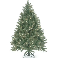 National Tree Company Full^Pre-Lit 'Feel Real' Artificial Full Downswept Christmas Tree, Green, Douglas Blue Fir, White Lights, Includes Stand, 4.5 Feet