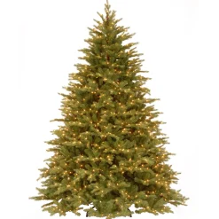 Full-National Tree Company Pre-Lit 'Feel Real' Artificial Full Christmas Tree, Green, Northern Frasier Fir, White Lights, Includes Stand, 7.5 Feet