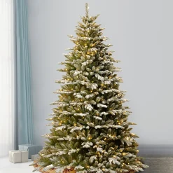 National Tree Company Full^Pre-Lit 'Feel Real' Artificial Christmas Tree, Snowy Sierra Spruce, Green, White Lights, Includes Stand, 7.5 Feet