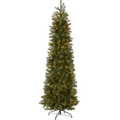 5Ft - 6Ft-National Tree Company Pre-Lit 'Feel Real' Artificial Slim Downswept Christmas Tree, Green, Douglas Fir, White Lights, Includes Stand, 6.5 Feet