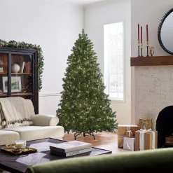 7Ft - 9Ft-National Tree Company Pre-Lit 'Feel Real' Artificial Full Downswept Christmas Tree, Green, Douglas Fir, White Lights, Includes Stand, 7 Feet