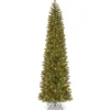 Slim-National Tree Company Pre-Lit 'Feel Real' Artificial Slim Downswept Christmas Tree, Green, Douglas Fir, White Lights, Includes Stand, 9 Feet