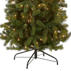 Slim-National Tree Company Pre-Lit 'Feel Real' Artificial Slim Downswept Christmas Tree, Green, Douglas Fir, White Lights, Includes Stand, 9 Feet