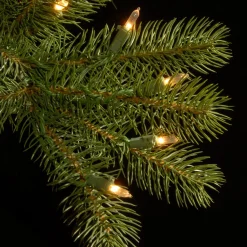 Slim-National Tree Company Pre-Lit 'Feel Real' Artificial Slim Downswept Christmas Tree, Green, Douglas Fir, White Lights, Includes Stand, 9 Feet