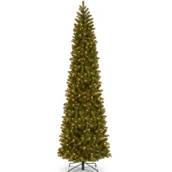 Slim-National Tree Company Pre-Lit 'Feel Real' Artificial Giant Slim Downswept Christmas Tree, Green, Douglas Fir, Dual Color Led Lights, Includes Stand, 12 Feet