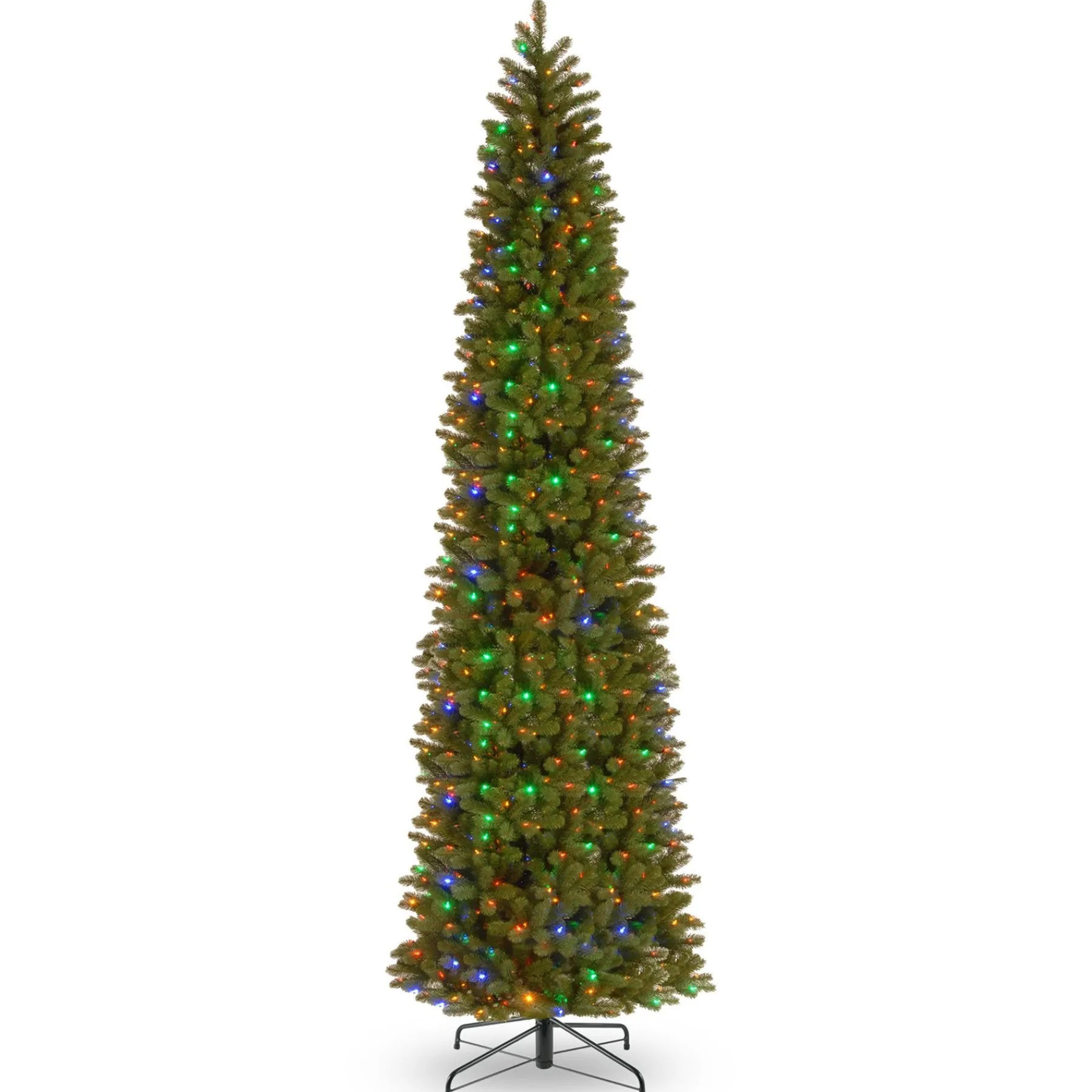 Slim-National Tree Company Pre-Lit 'Feel Real' Artificial Giant Slim Downswept Christmas Tree, Green, Douglas Fir, Dual Color Led Lights, Includes Stand, 12 Feet