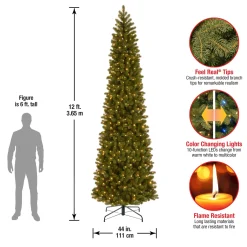 Slim-National Tree Company Pre-Lit 'Feel Real' Artificial Giant Slim Downswept Christmas Tree, Green, Douglas Fir, Dual Color Led Lights, Includes Stand, 12 Feet