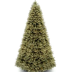National Tree Company Slim^Pre-Lit 'Feel Real' Artificial Full Downswept Christmas Tree, Green, Douglas Fir, White Lights, Includes Stand, 9 Feet