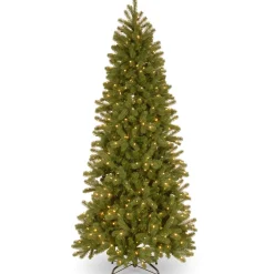 7Ft - 9Ft-National Tree Company Pre-Lit 'Feel Real' Artificial Slim Downswept Christmas Tree, Green, Douglas Fir, Dual Color Led Lights, Includes Powerconnect And Stand, 7 Feet