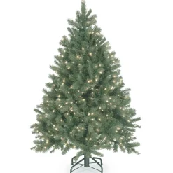 Clear-National Tree Company Pre-Lit 'Feel Real' Artificial Full Downswept Christmas Tree, Green, Douglas Blue Fir, White Lights, Includes Stand, 4.5 Feet