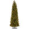 Slim-National Tree Company Pre-Lit 'Feel Real' Artificial Slim Downswept Christmas Tree, Green, Douglas Fir, White Lights, Includes Stand, 6.5 Feet