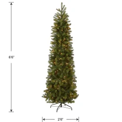 Slim-National Tree Company Pre-Lit 'Feel Real' Artificial Slim Downswept Christmas Tree, Green, Douglas Fir, White Lights, Includes Stand, 6.5 Feet